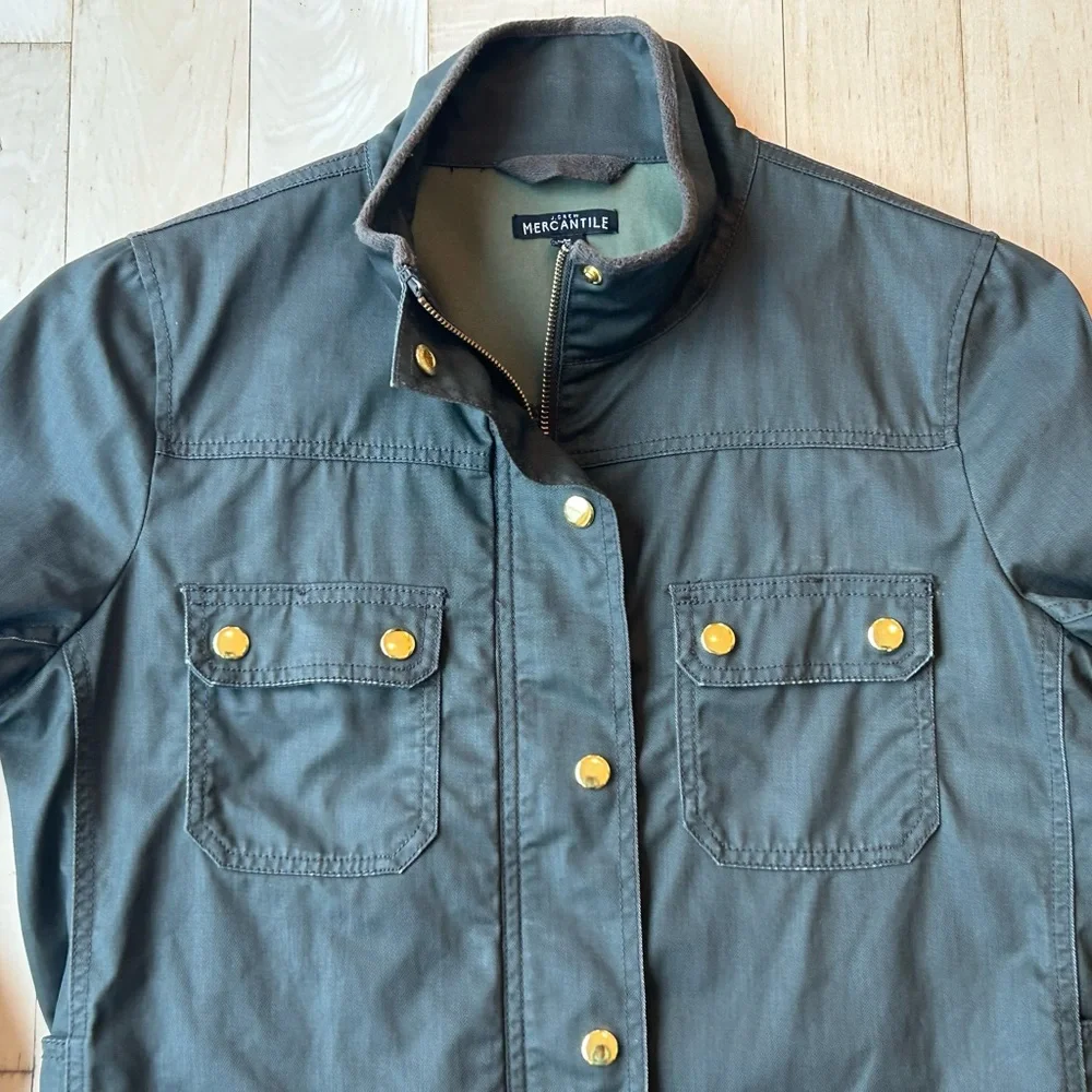 J. Crew Women’s Resin Coated Cotton Twill Jacket in Mossy Brown Size Medium